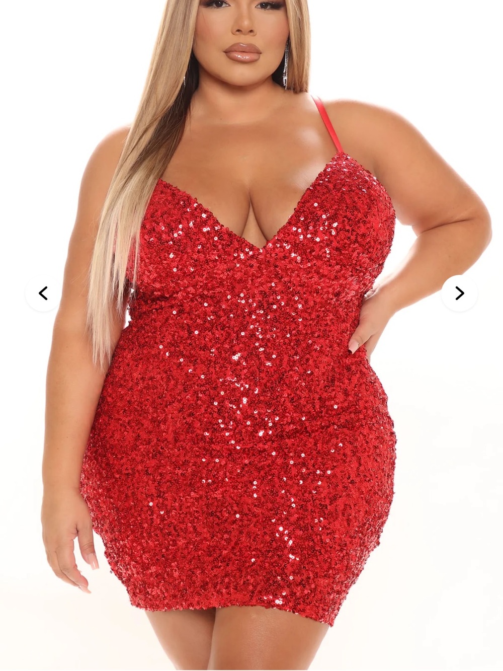 Fashion Nova Red Sequin V-Neck Mini Dress